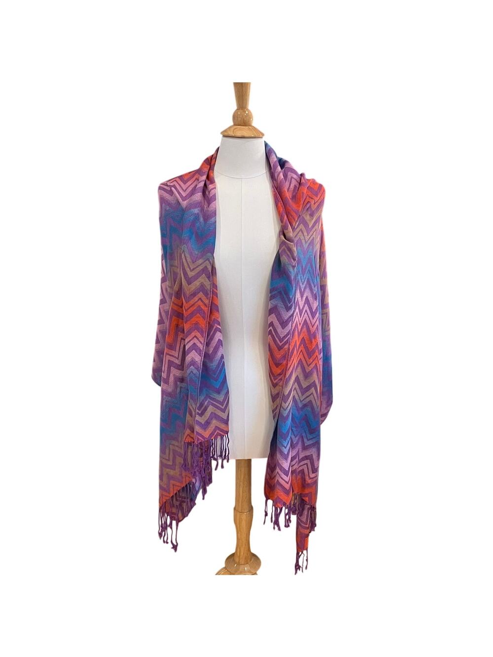 Pashmina Cashmere Chevron Print Wrap / Shawl with Fringe, 27 by 80